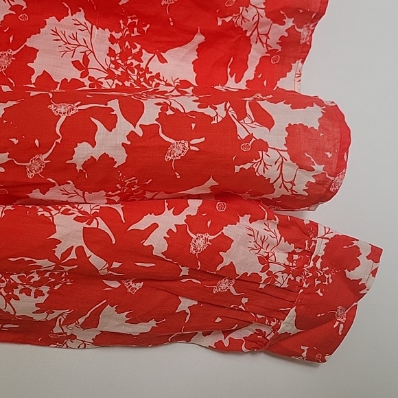 Red And White Pin Tuck Bodice Ramie Summer Tunic NWOT Sz L - Picture 10 of 10